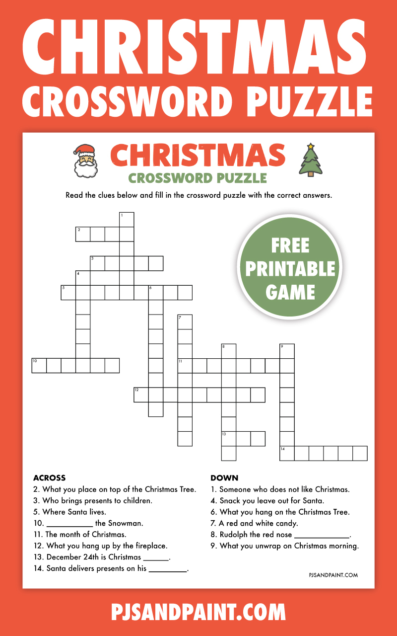 free printable christmas crossword puzzle pjs and paint