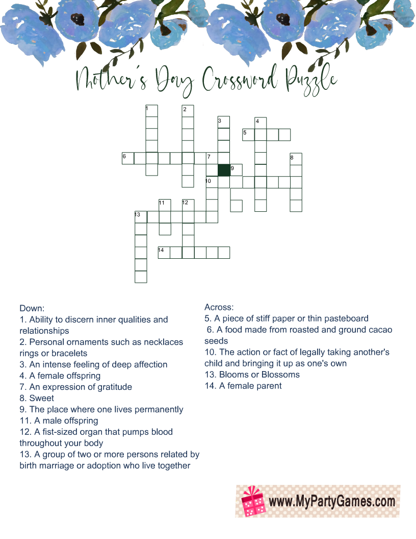 Free Printable Mother s Day Crossword Puzzle With Solution Key