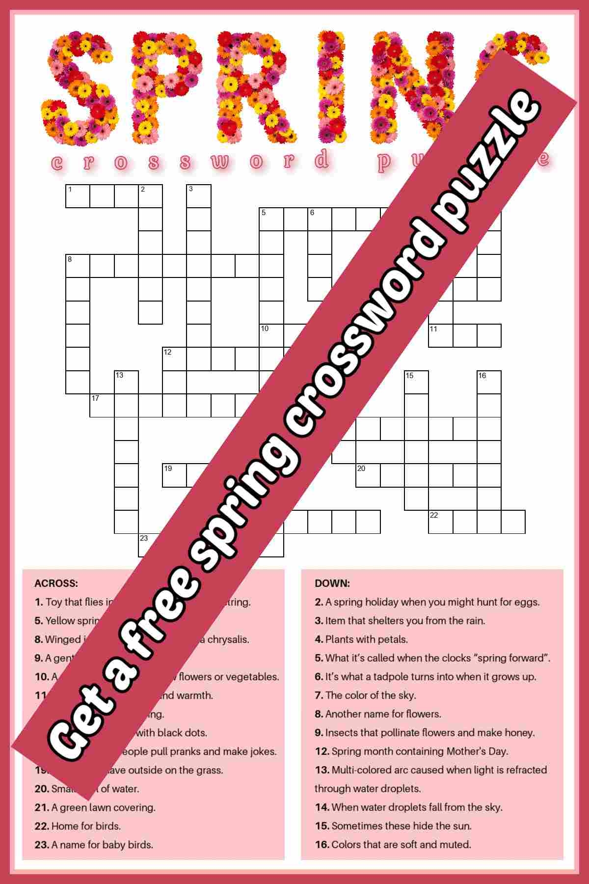 free spring crossword puzzle printable answer key included