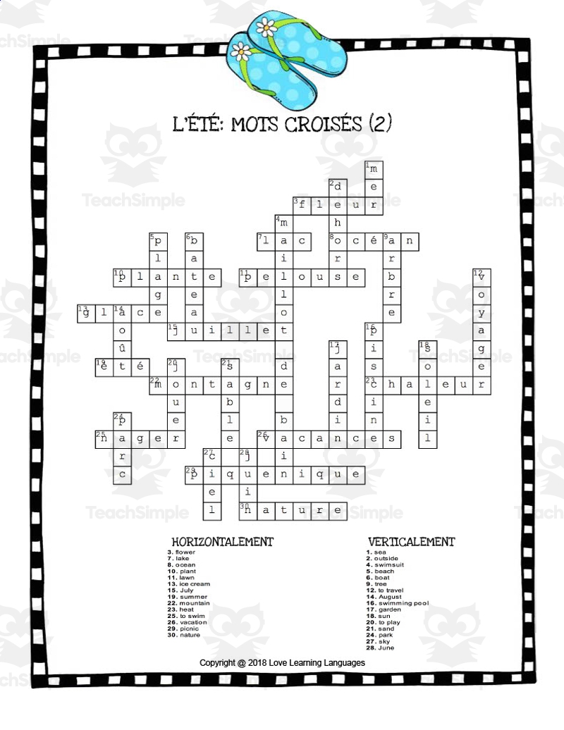 French Summer Themed Crossword Puzzles By Teach Simple
