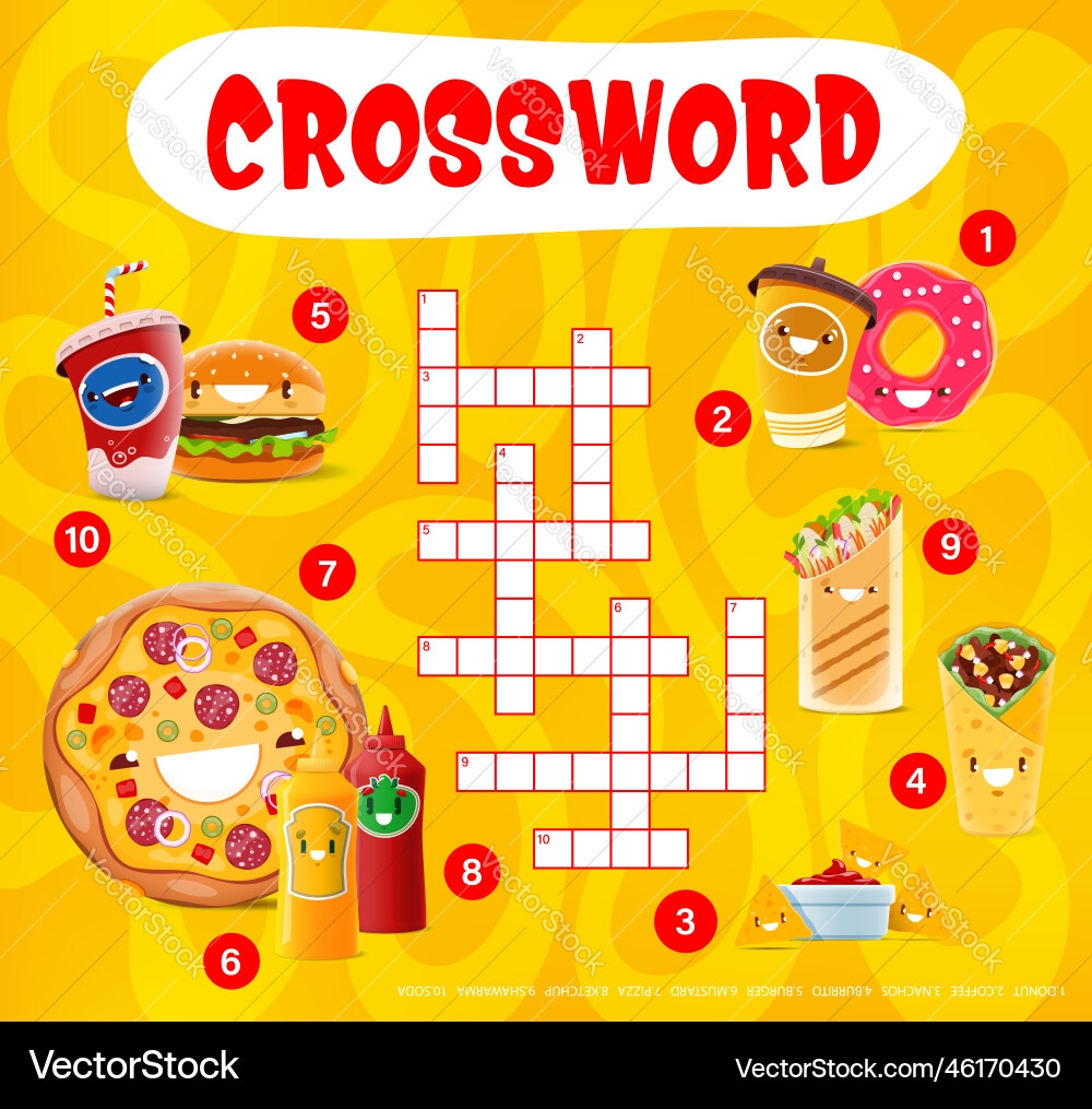 Fun Crossword Puzzle Game Food Theme Royalty Free Vector