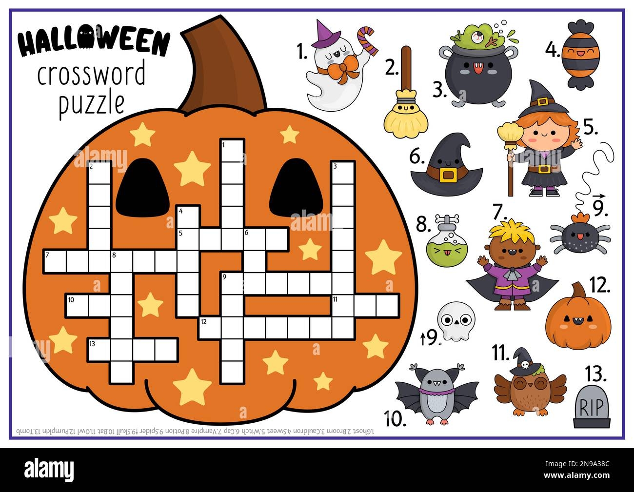 Halloween Crossword Activity Page For Kids Puzzle Game With Spooky Characters Stock Vector Image Art Alamy