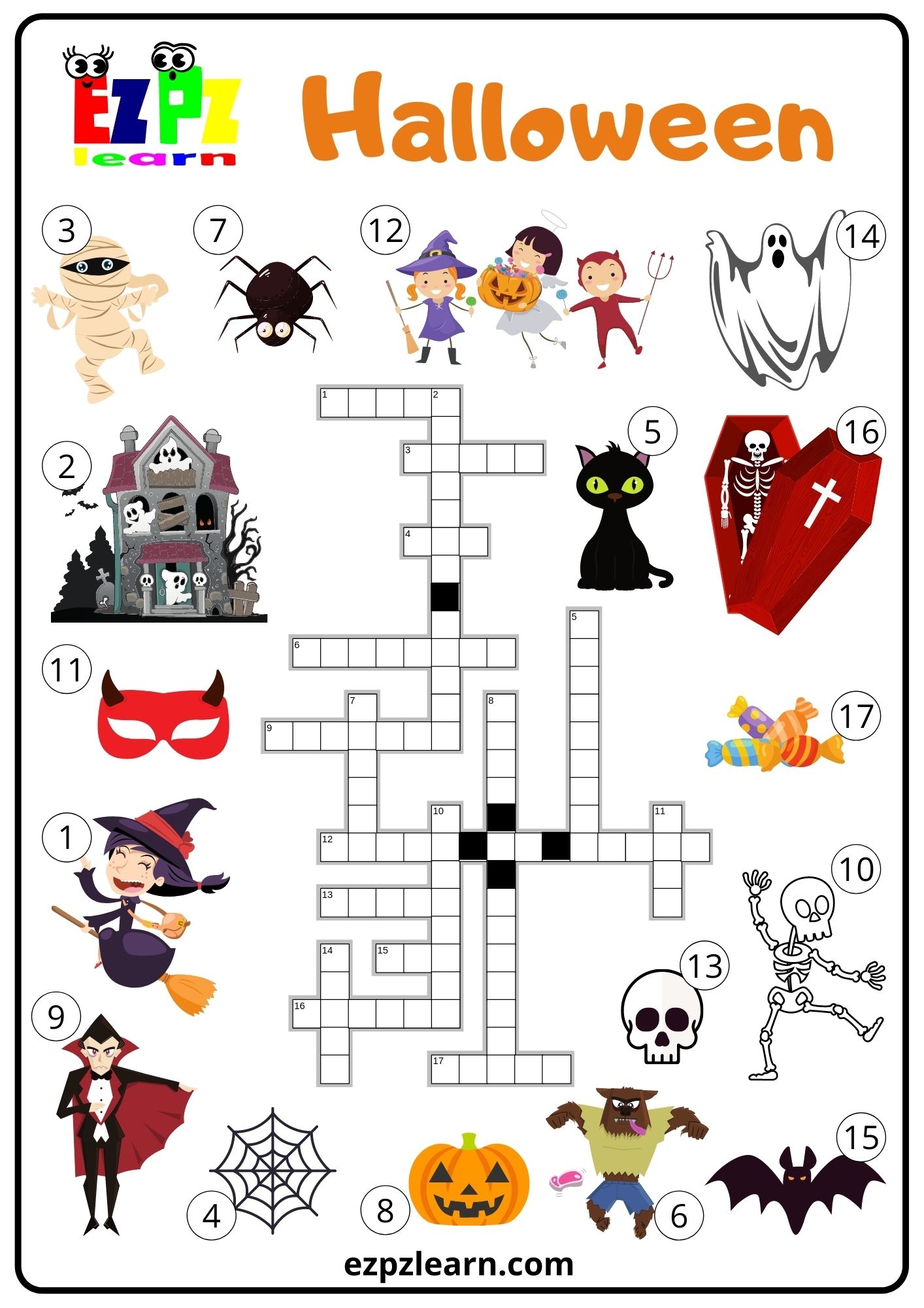 halloween crossword ezpzlearn