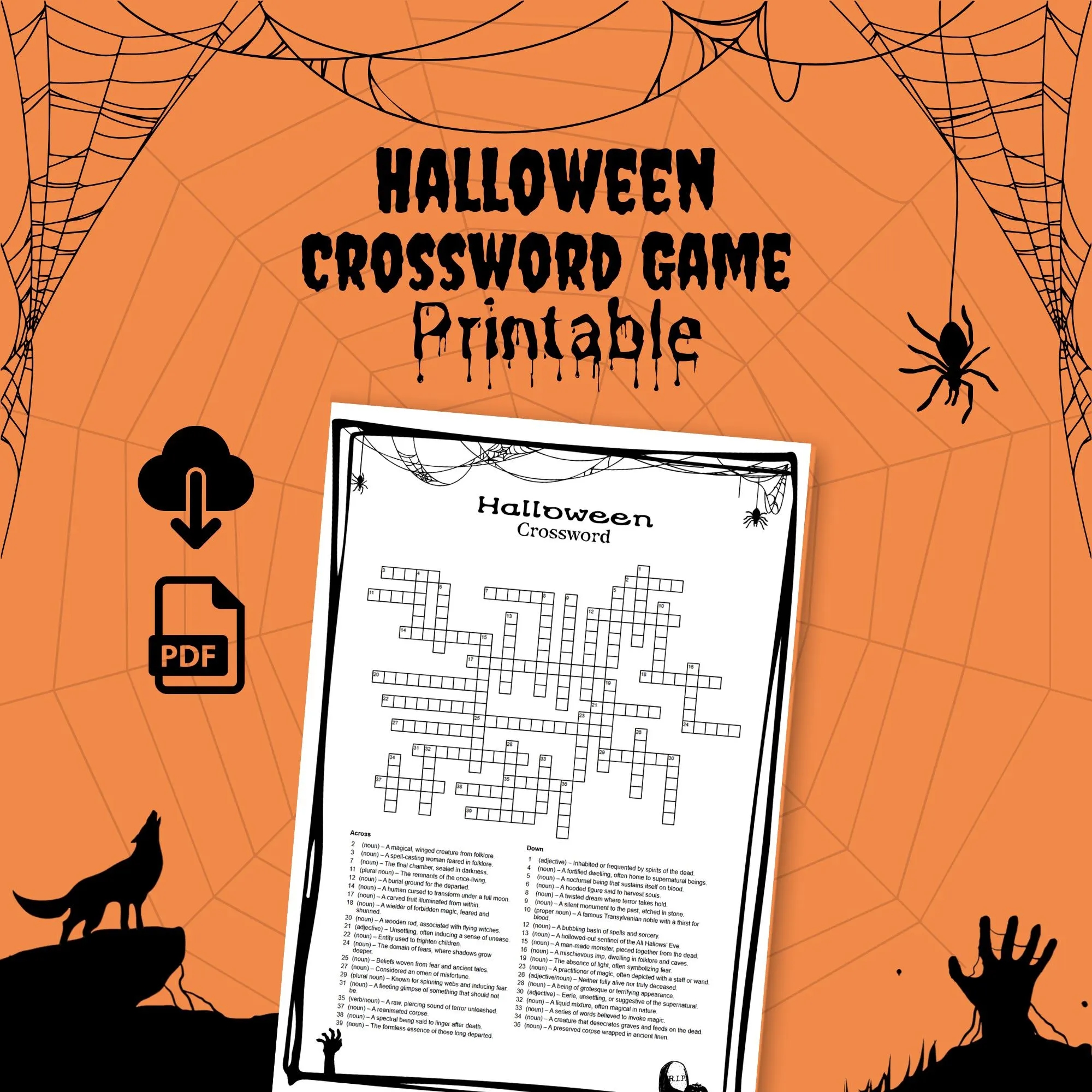 Halloween Crossword Puzzle For Adults Printable PDF Fun Spooky Party Activity Office Or Family Game Night Instant Download Etsy
