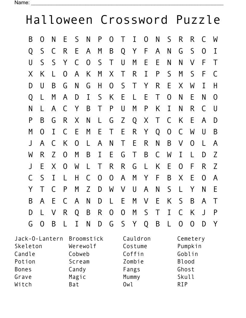 Adult Halloween Crossword Puzzles Printable