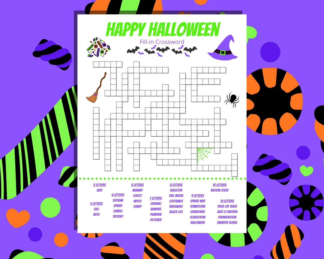 Halloween Fill in Crossword Puzzle Etsy