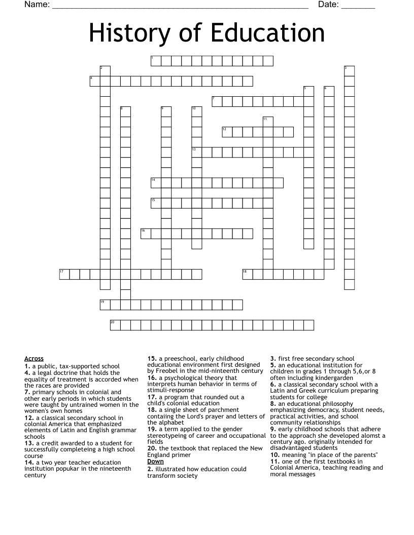 History Of Education Crossword WordMint