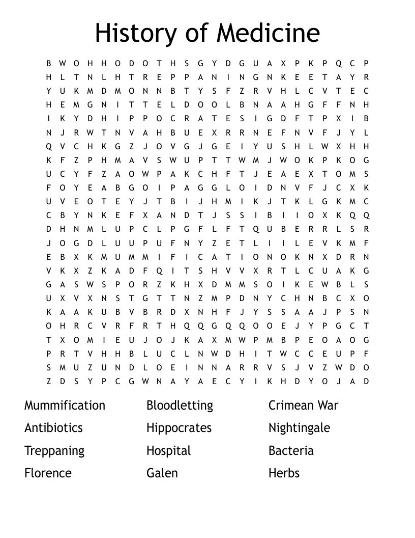 History Of Medicine Word Search WordMint