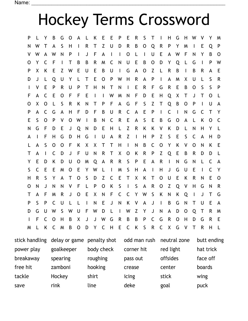 Hockey Terms Crossword Word Search WordMint