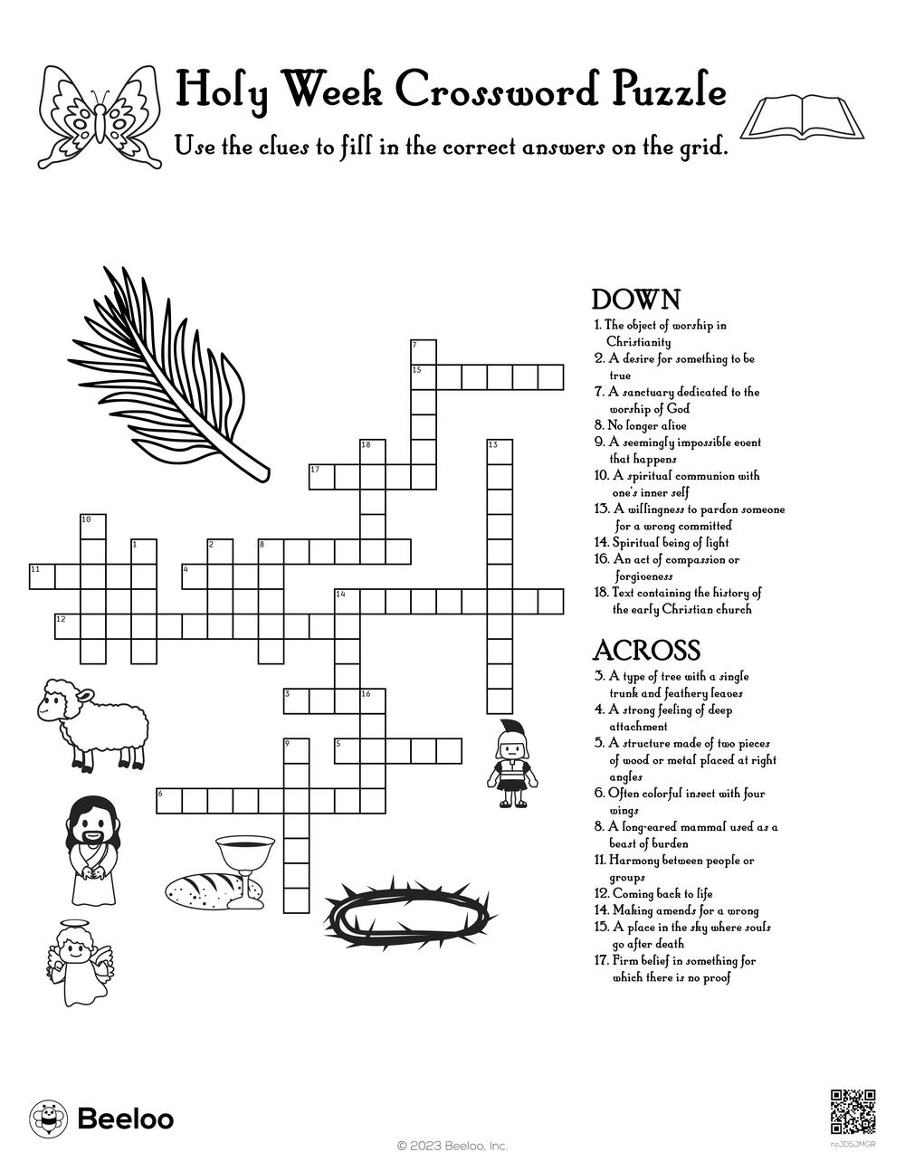 Holy Week Crossword Puzzle Beeloo Printable Crafts And Activities For Kids