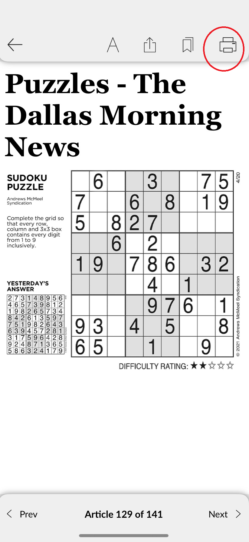 How Do I Print An Article Or Puzzle From The EPaper The Dallas Morning News