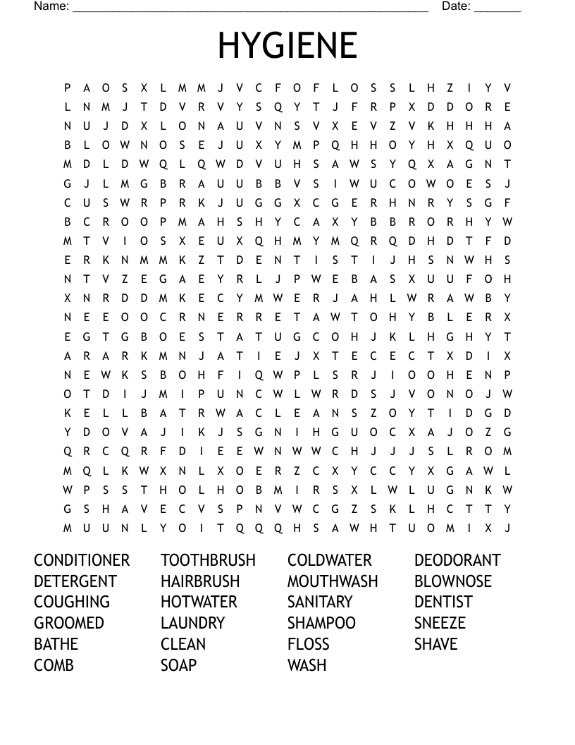 Hygiene Crossword Puzzles And Worksheets