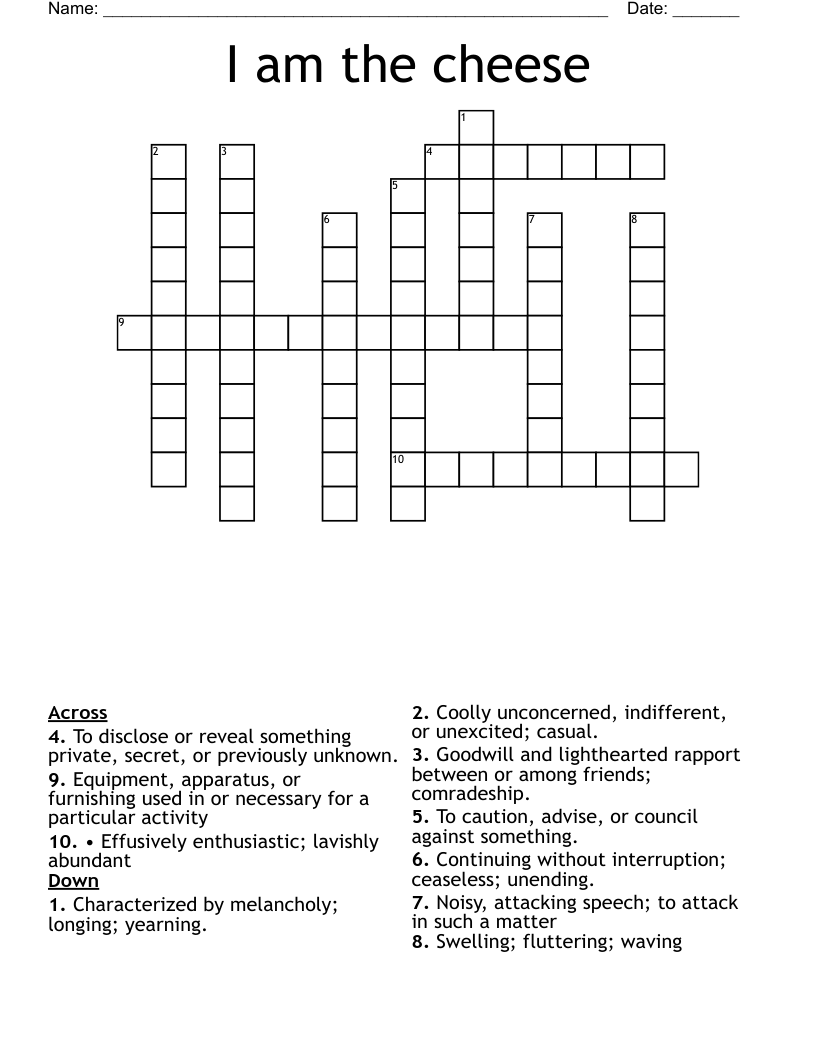 I Am The Cheese Crossword WordMint