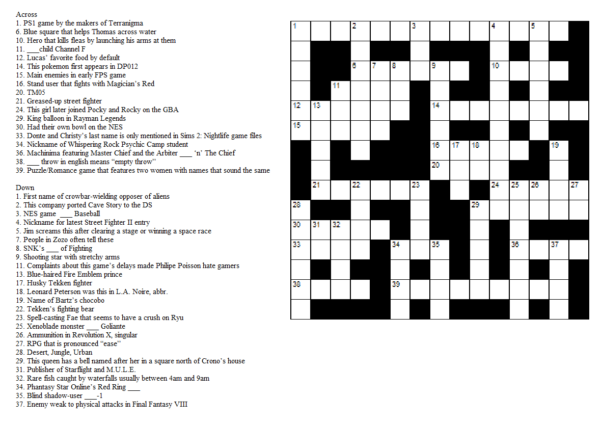 I Used To Make Terrible Video Game Themed Crossword Puzzles You ll Never Guess The Kinds Of Games I Grew Up On R gaming
