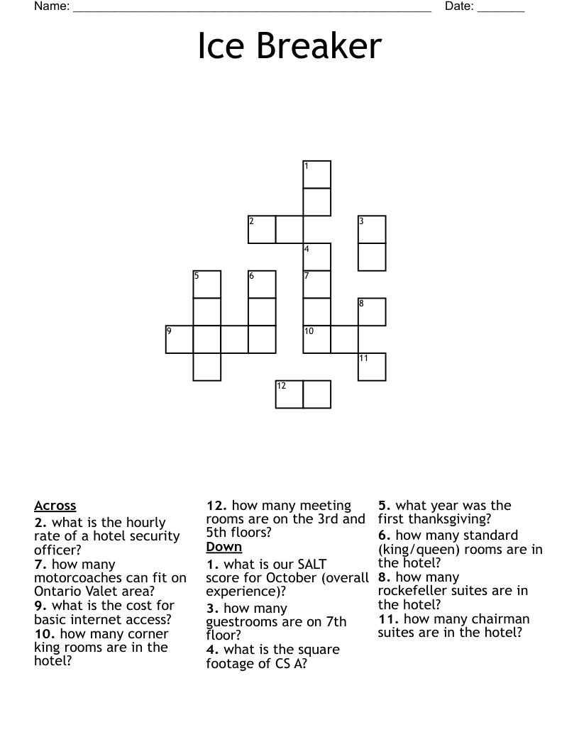 Ice Breaker Crossword WordMint