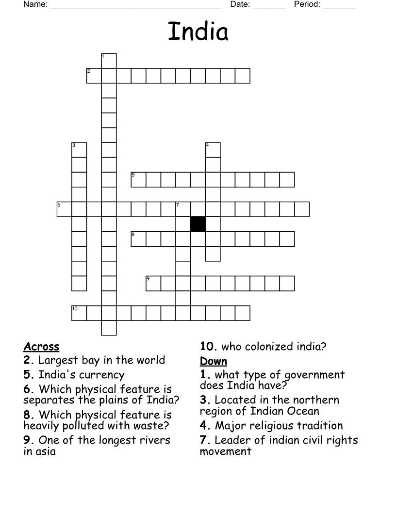 India Crossword WordMint
