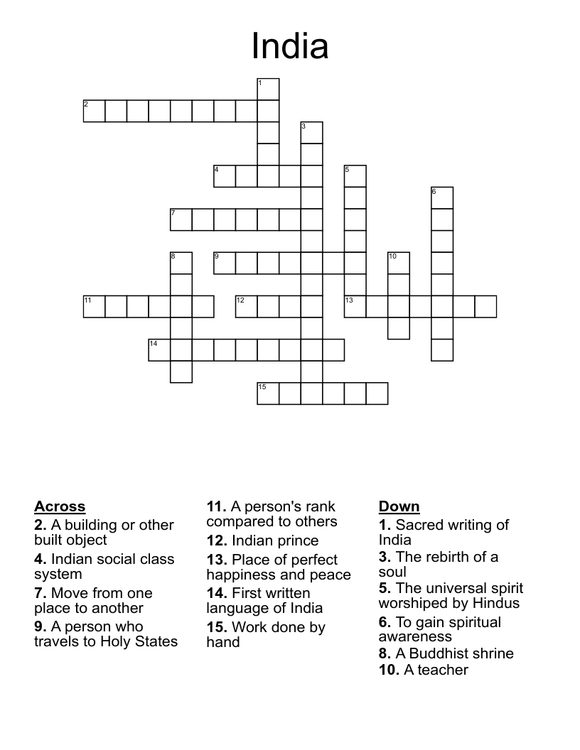 India Crossword WordMint