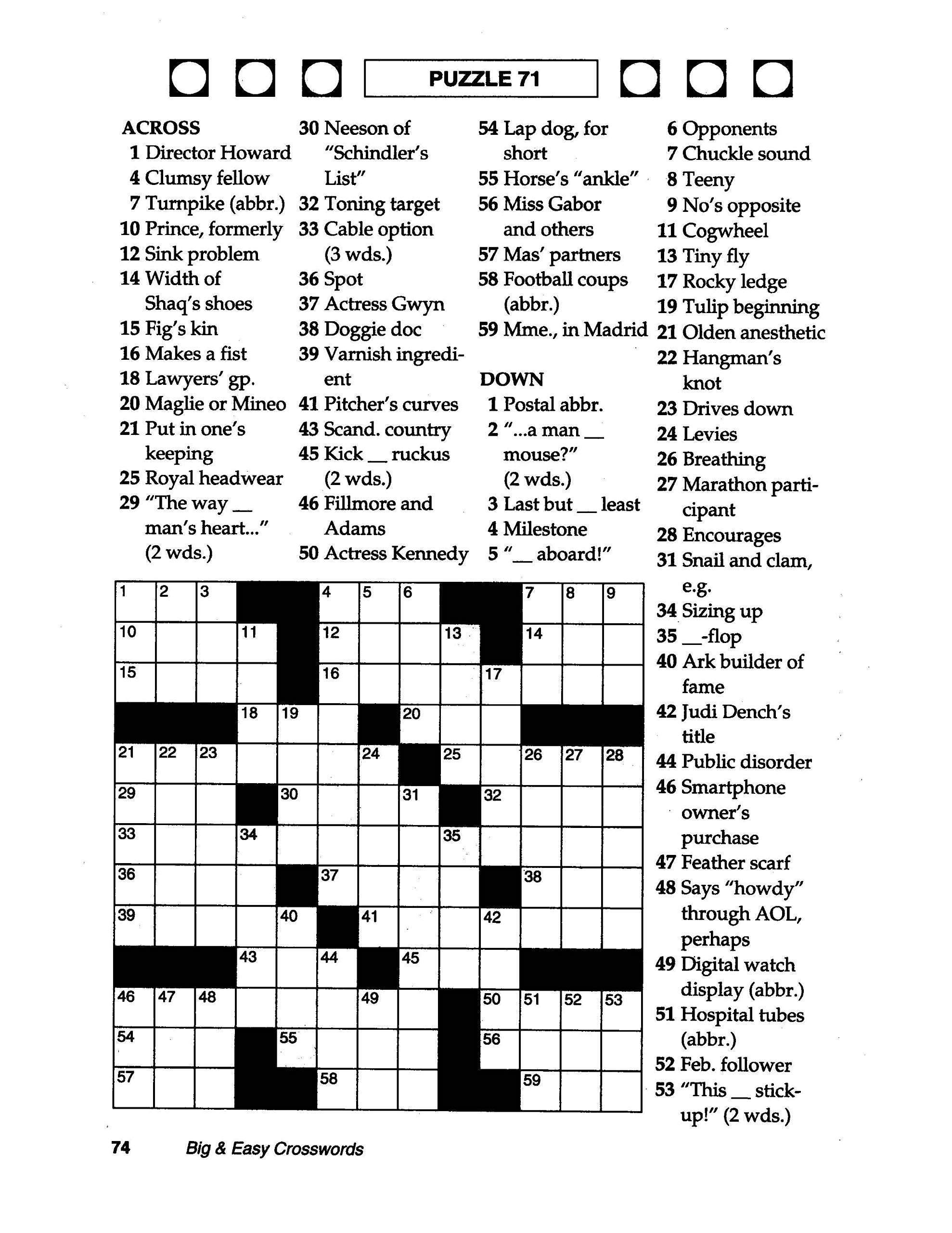 Free Large Crossword Puzzles Printable