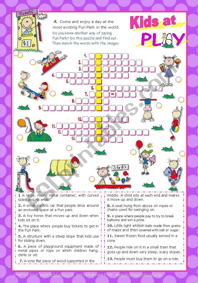 Kids At Play Set 3 Crossword Puzzle For Upper Elementary Or Lower Intermediate Students ESL Worksheet By Mena22
