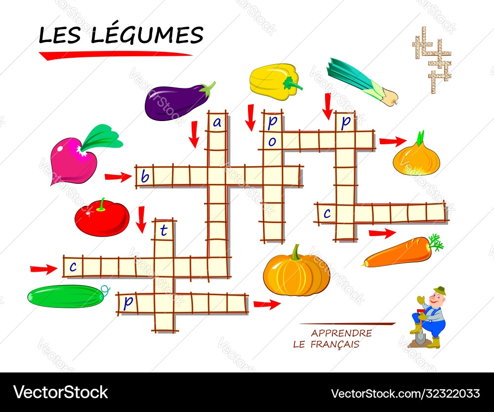 Learn French Crossword Puzzle Game Royalty Free Vector Image