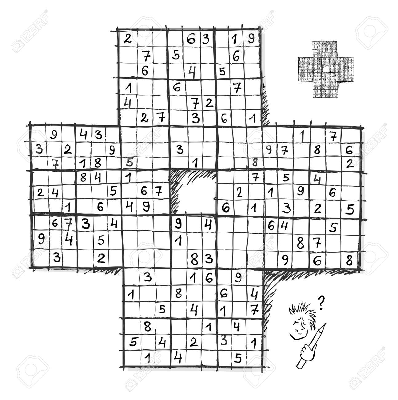Logic Sudoku Game For Children And Adults Big Size Puzzle With 4 Squares Difficult Level Printable Page For Kids Brain Teaser Book Developing Counting Skills Play Online Black And White Vector Royalty