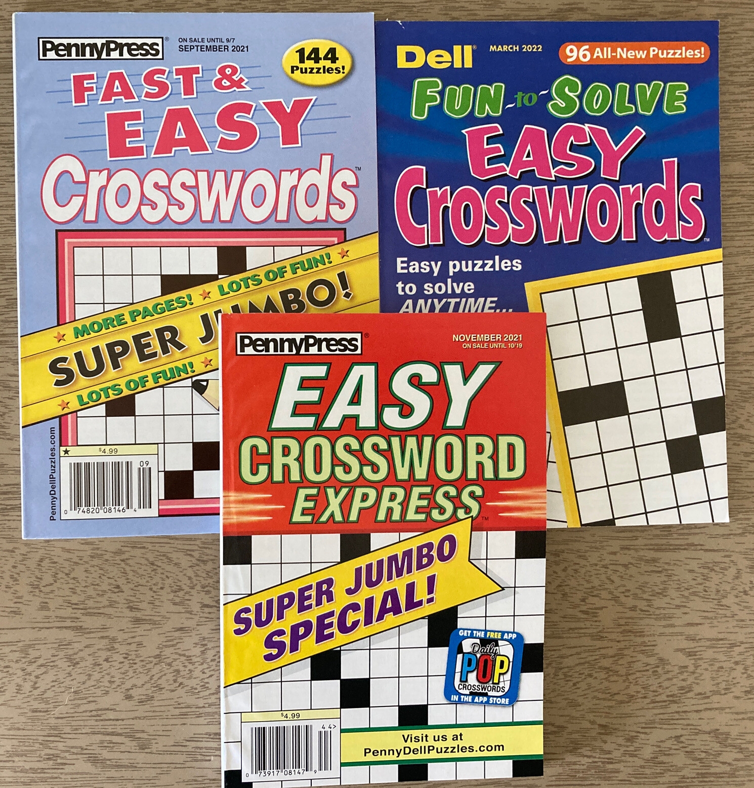 Lot Of 3 Dell Penny Press ALL EASY Crossword Puzzle Books Express Fast Fun L33 Excel Group