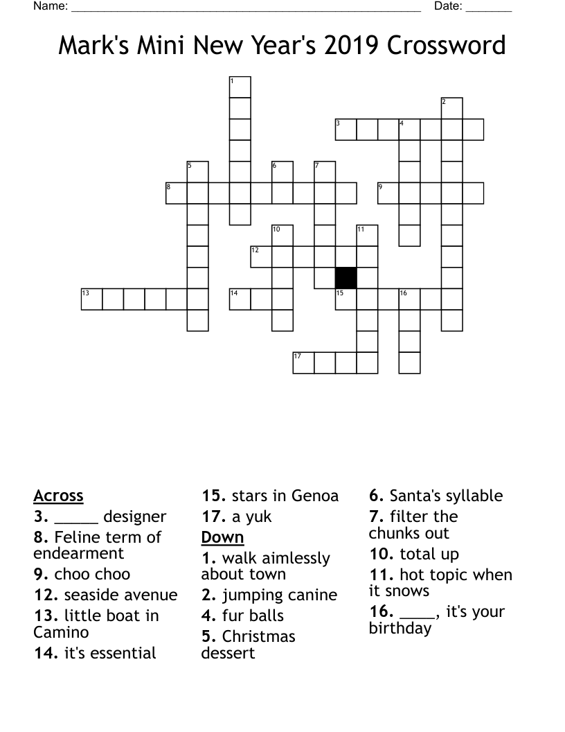 Mini Printable Crossword Puzzles