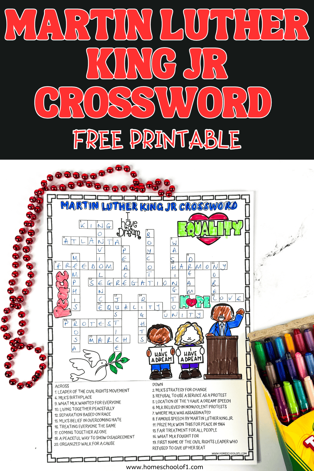 Martin Luther King Jr Crossword Puzzle Free Printable