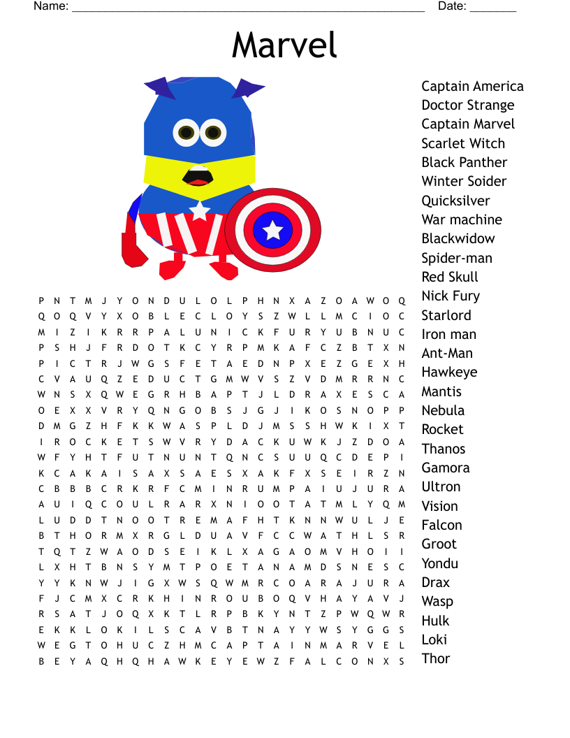 Marvel Kids Crossword WordMint