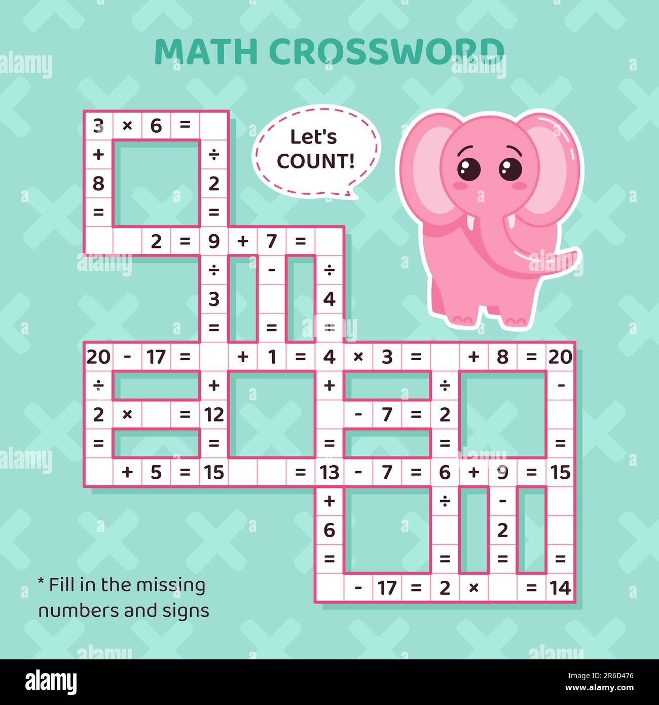 math crossword puzzle for kids addition subtraction multiplication and division stock vector image art alamy
