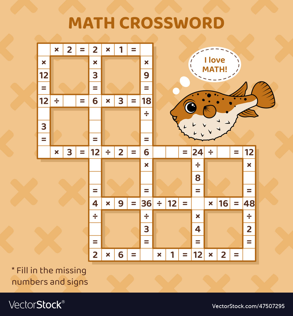 math crossword puzzle kids learning royalty free vector