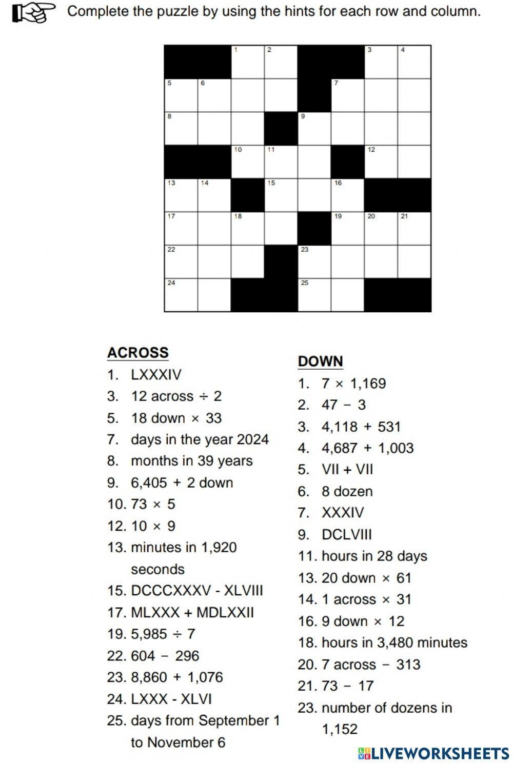 Math Crossword Puzzles Free