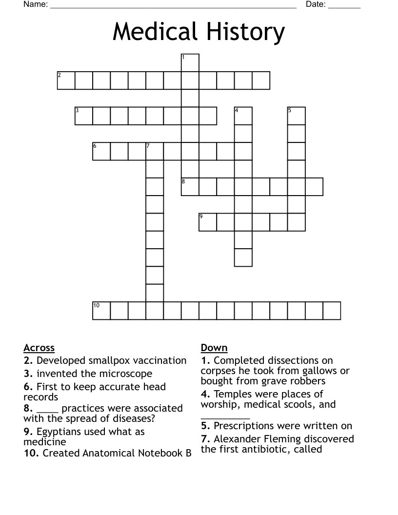 Medical History Crossword WordMint