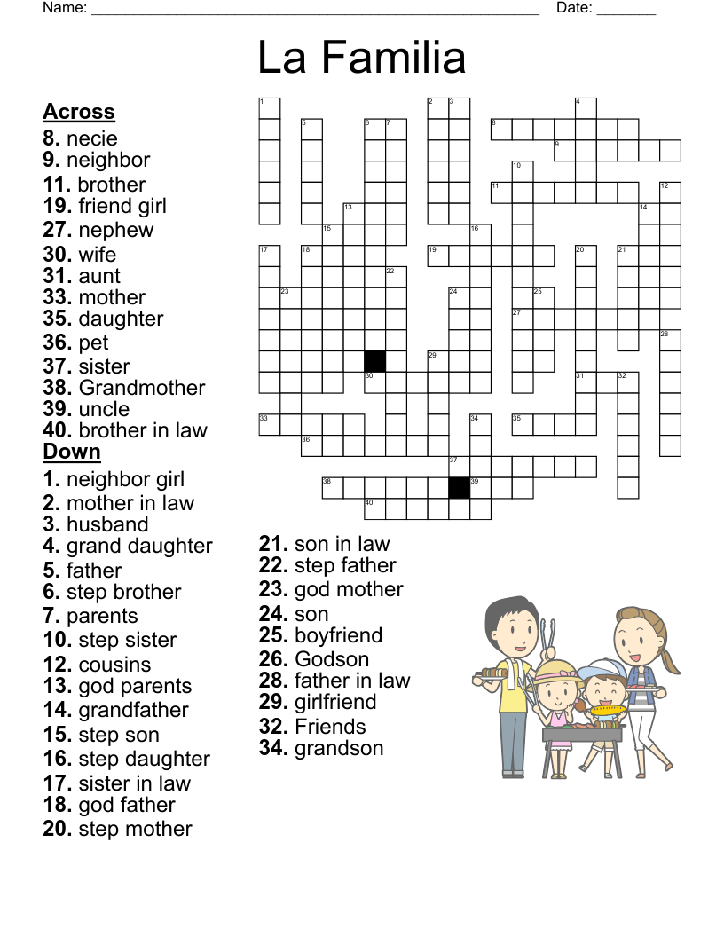 Menu Of Family Crossword Puzzles