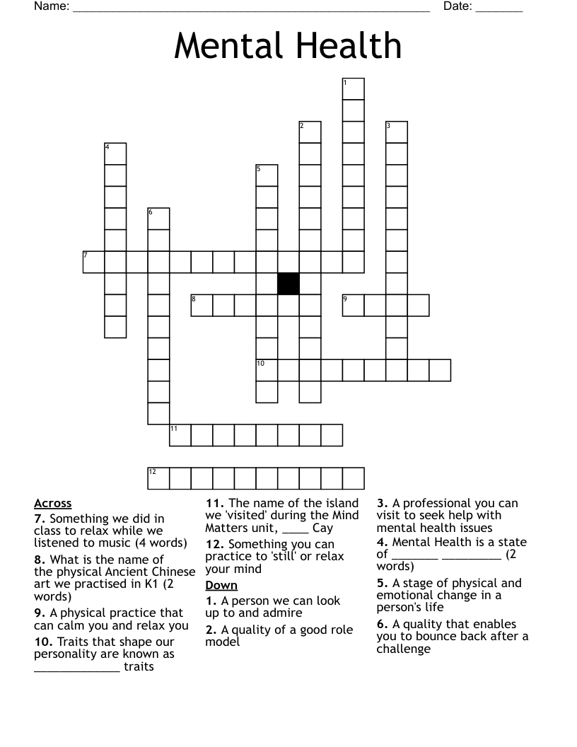Mental Health Crossword WordMint