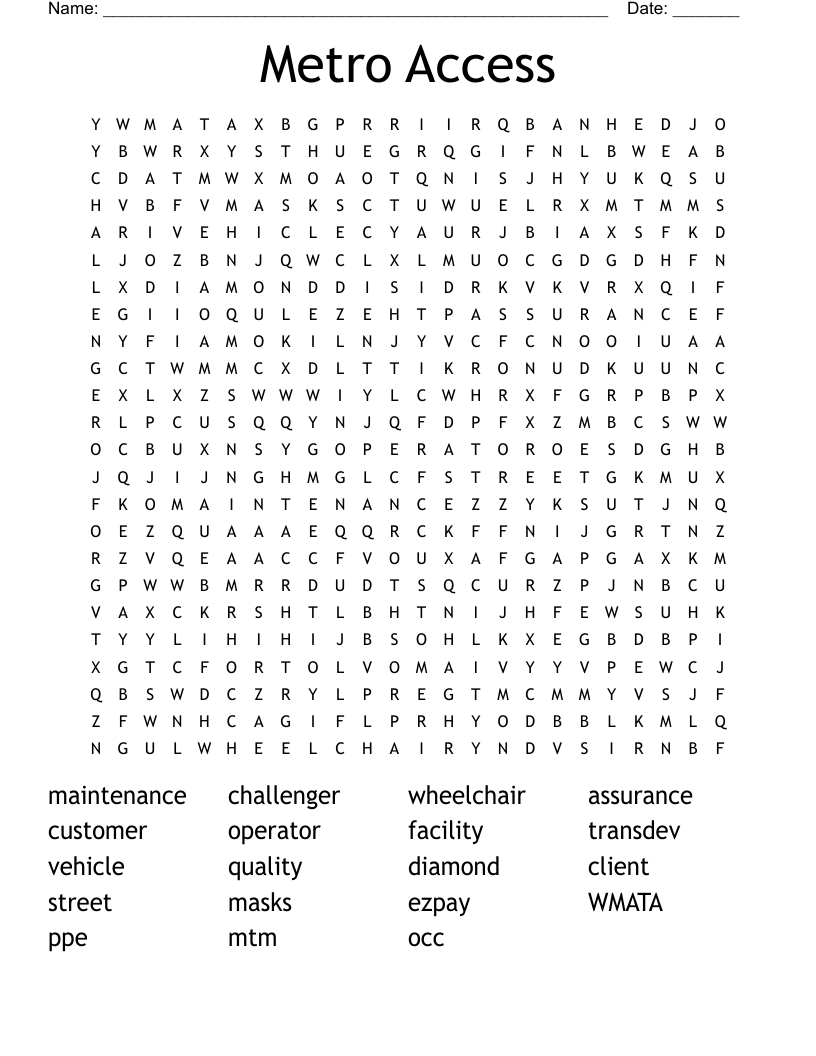 Metro Access Word Search WordMint