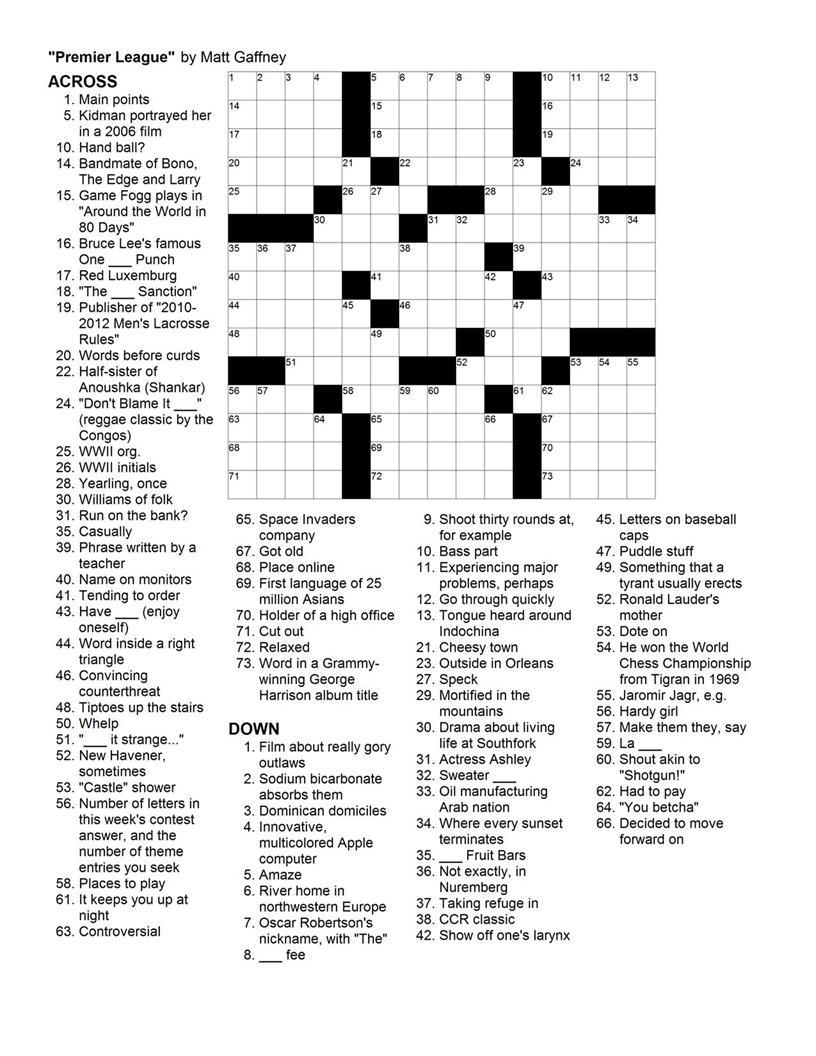 MGWCC 103 Friday May 21st 2010 MAY HEM PUZZLE 3 Premier League Matt Gaffney s Weekly Crossword Contest