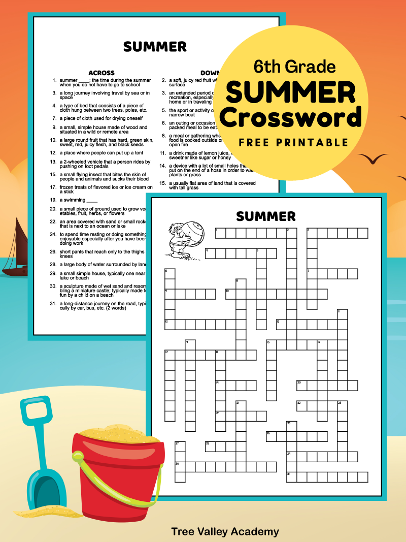 middle school summer crossword puzzle tree valley academy
