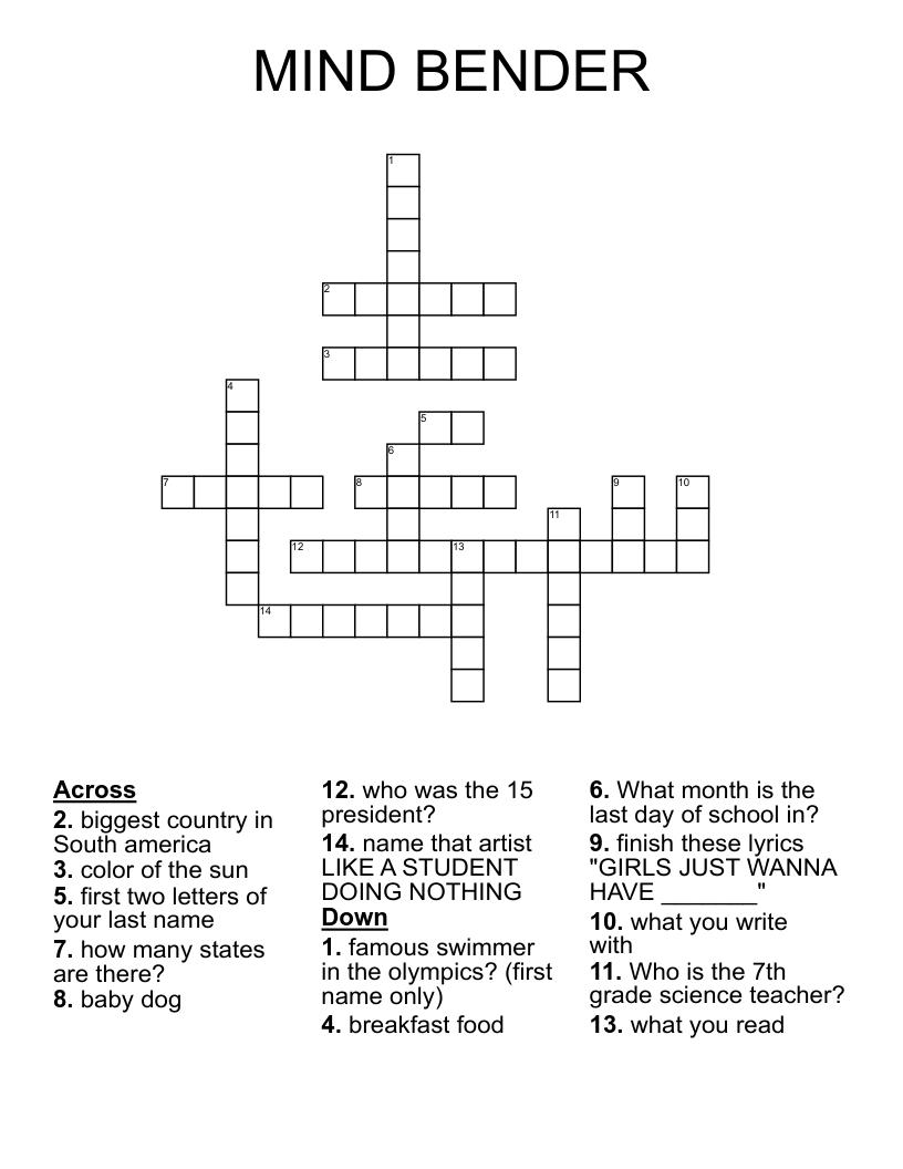 MIND BENDER Crossword WordMint