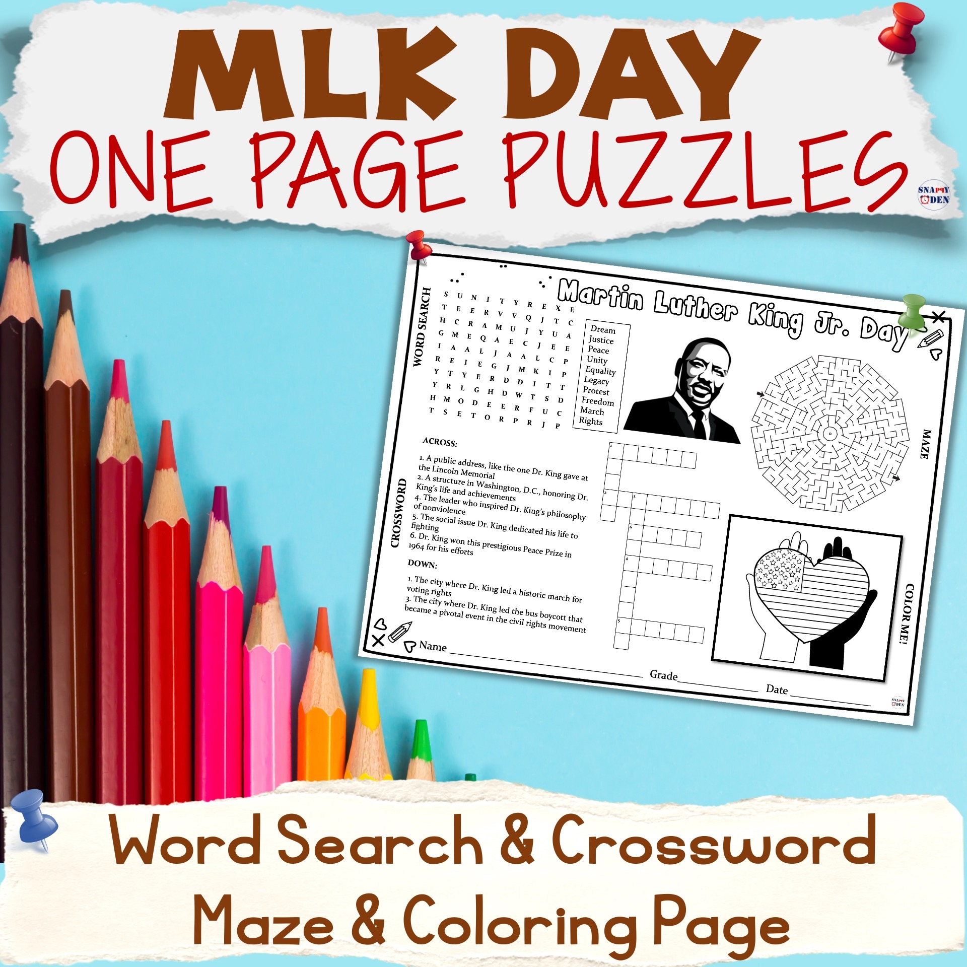 Mlk Crossword Puzzles Printable