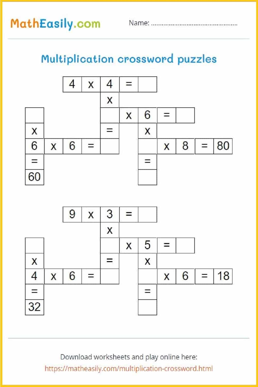 multiplication crosswords printable online