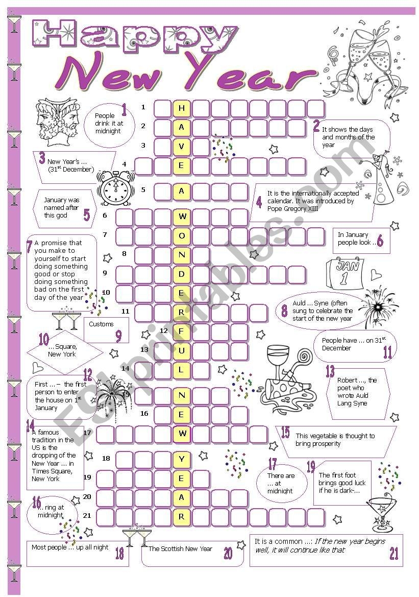 New Year Crossword ESL Worksheet By Tecus