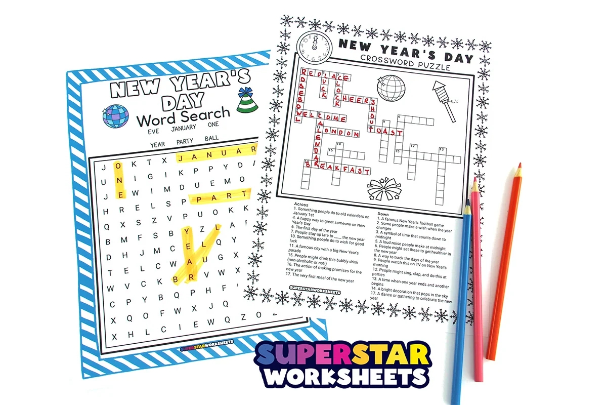 New Year s Day Worksheets Superstar Worksheets