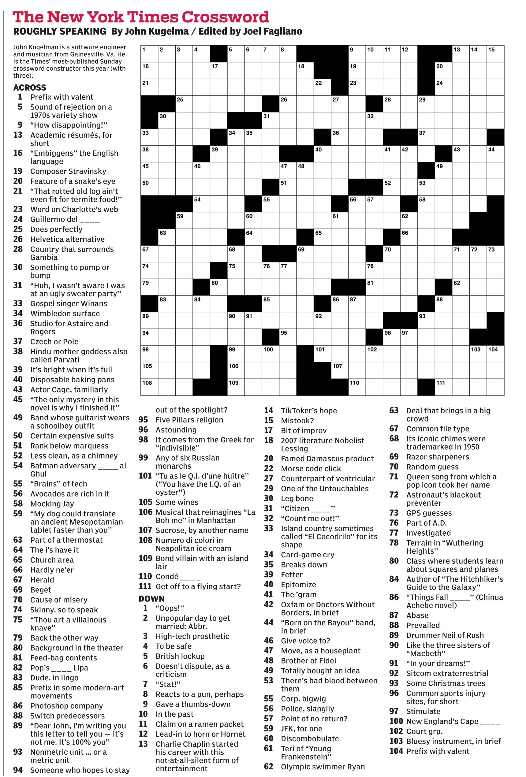 new york times daily crossword puzzles