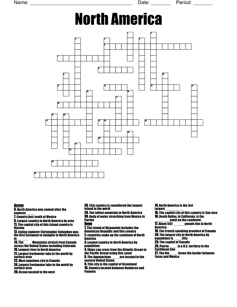 North America Crossword WordMint