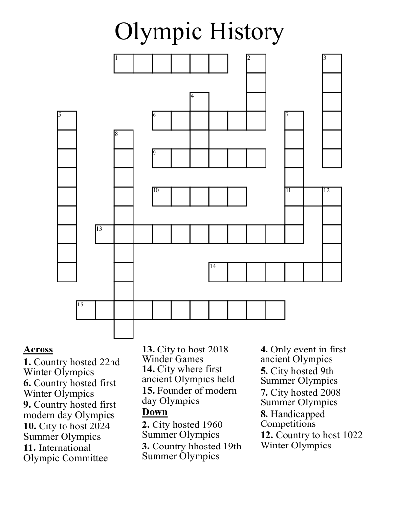 Olympic History Crossword WordMint