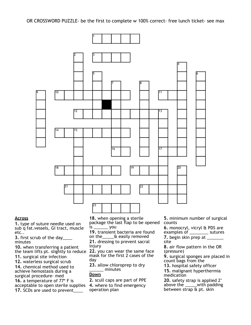 OR CROSSWORD PUZZLE Be The First To Complete W 100 Correct Free Lunch Ticket See Max WordMint