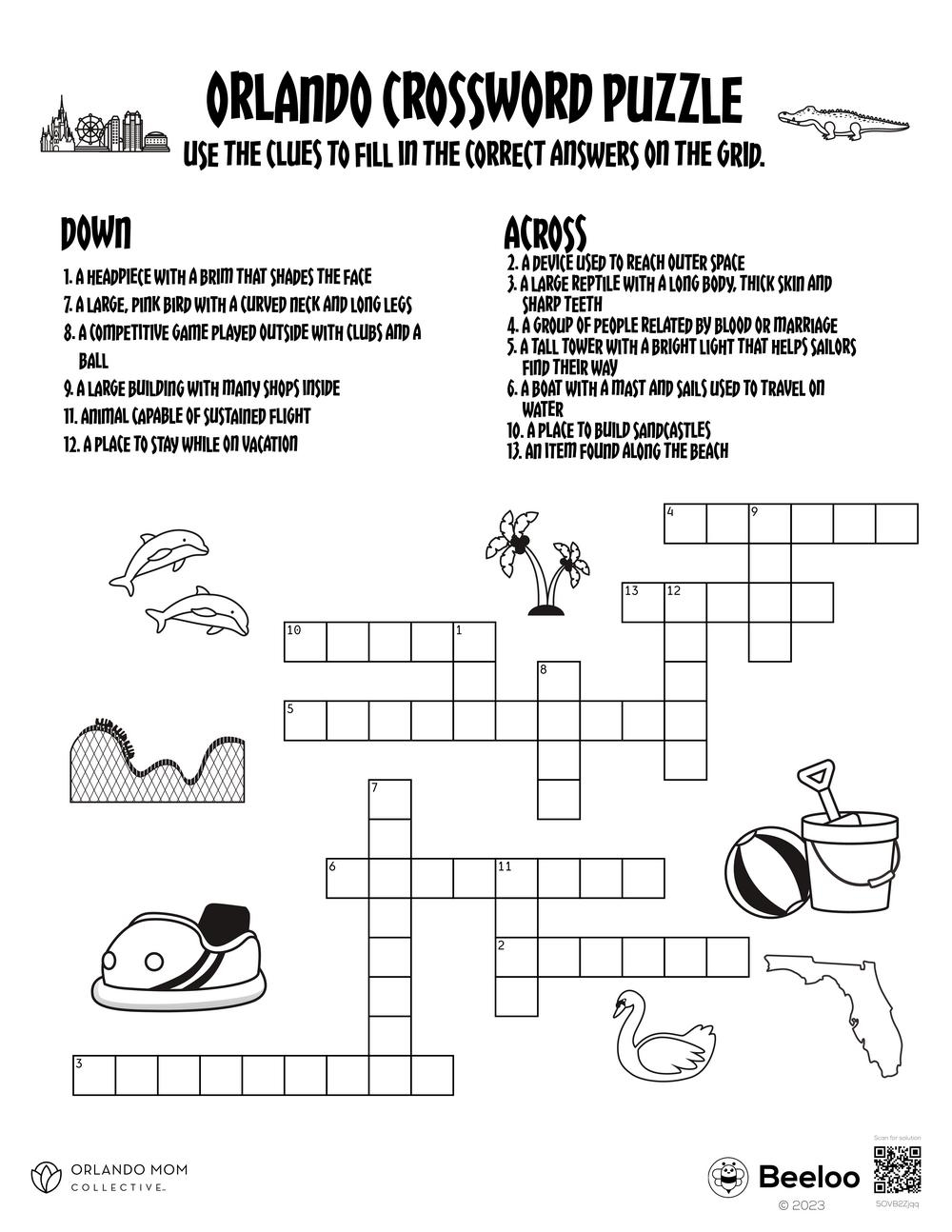 Orlando Crossword Puzzle Beeloo Printable Crafts And Activities For Kids