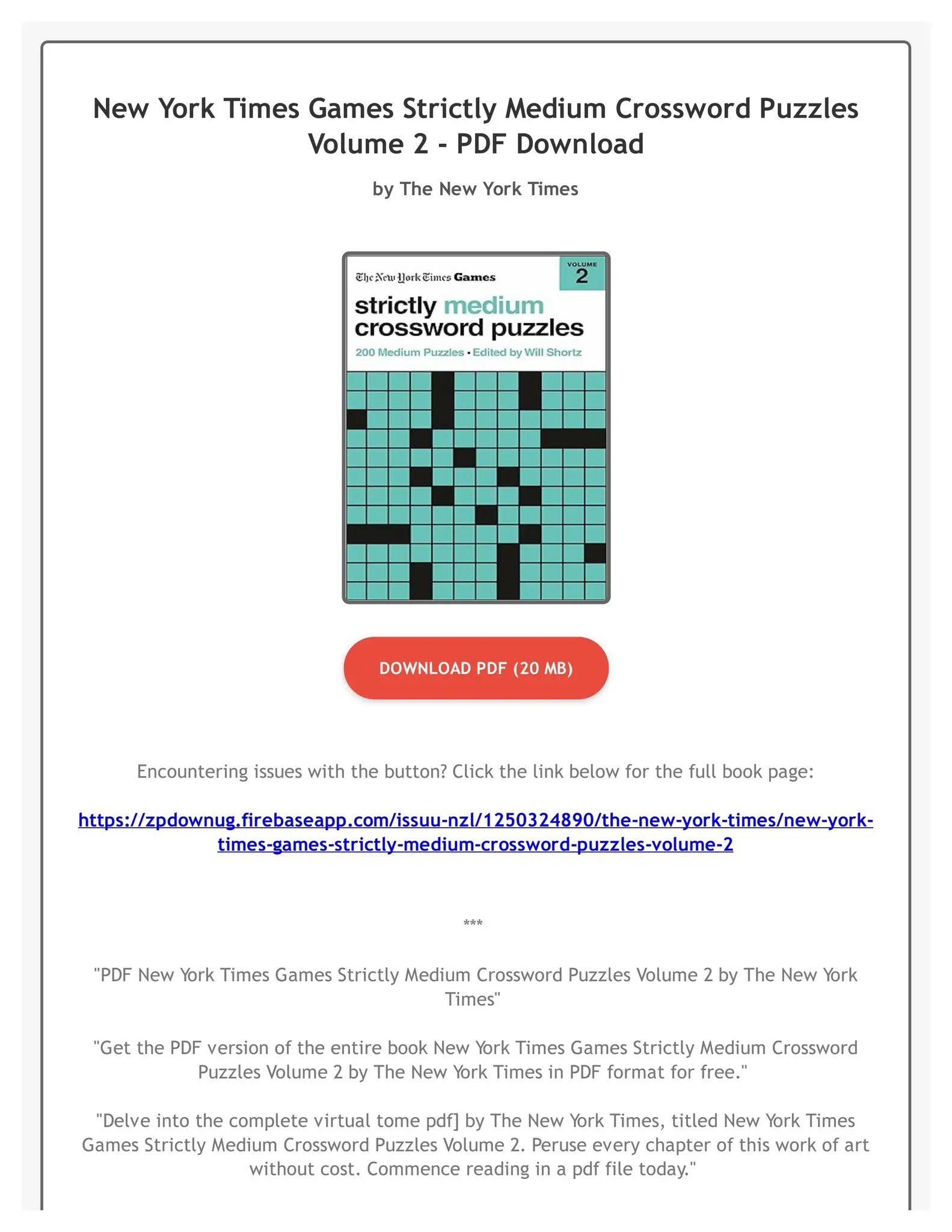 PDF New York Times Games Strictly Medium Crossword Puzzles Volume 2 By The New York Times By LeoniePourosim Issuu