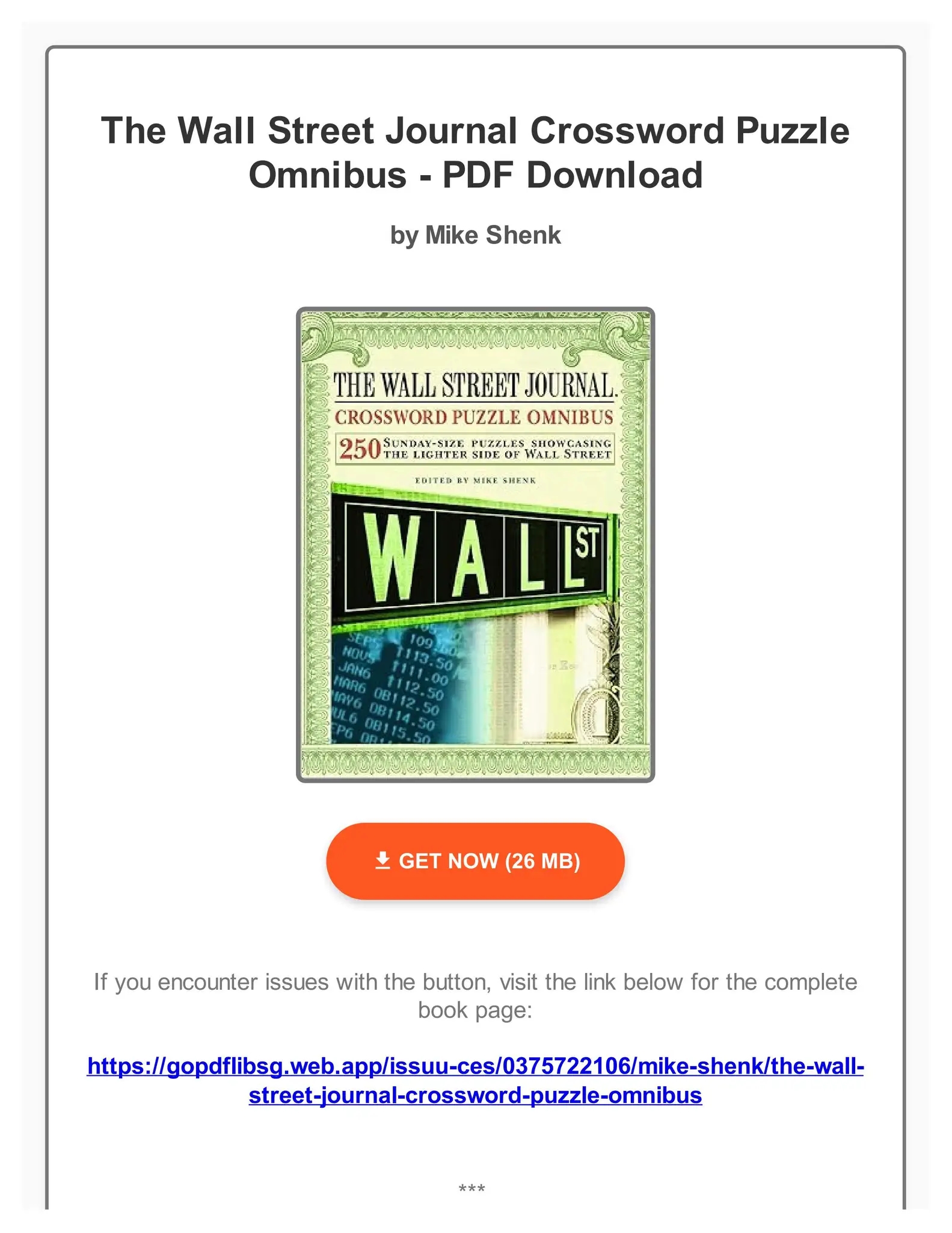 PDF The Wall Street Journal Crossword Puzzle Omnibus By Mike Shenk By LeannonIab Issuu
